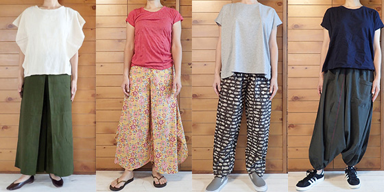 Tシャツ,アラジンパンツ,フレアパンツ,サルエルパンツ,ガウチョパンツ,ワイドバンツ
